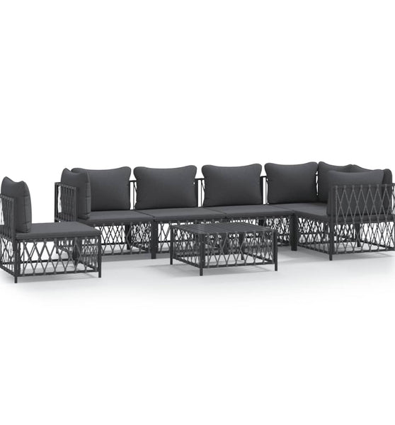 7-tlg. Garten-Lounge-Set mit Kissen Anthrazit Stahl