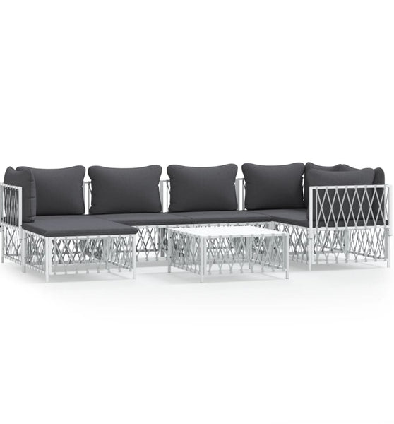 7-tlg. Garten-Lounge-Set mit Kissen Weiß Stahl