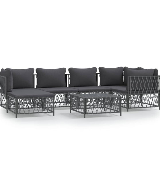 7-tlg. Garten-Lounge-Set mit Kissen Anthrazit Stahl