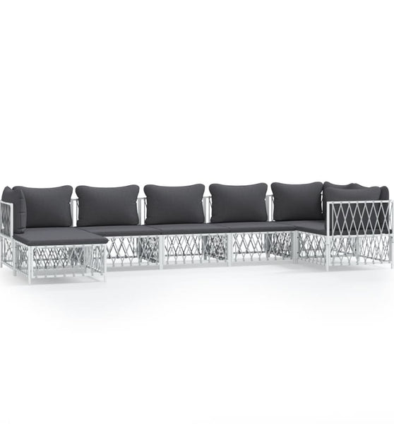 7-tlg. Garten-Lounge-Set mit Kissen Weiß Stahl