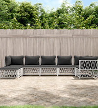 7-tlg. Garten-Lounge-Set mit Kissen Weiß Stahl