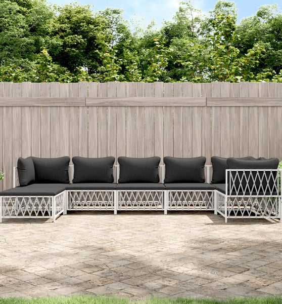 7-tlg. Garten-Lounge-Set mit Kissen Weiß Stahl
