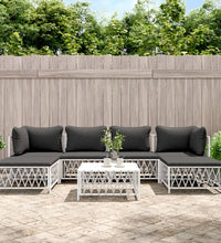 7-tlg. Garten-Lounge-Set mit Kissen Weiß Stahl