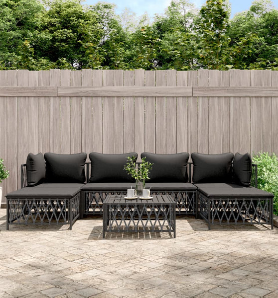 7-tlg. Garten-Lounge-Set mit Kissen Anthrazit Stahl
