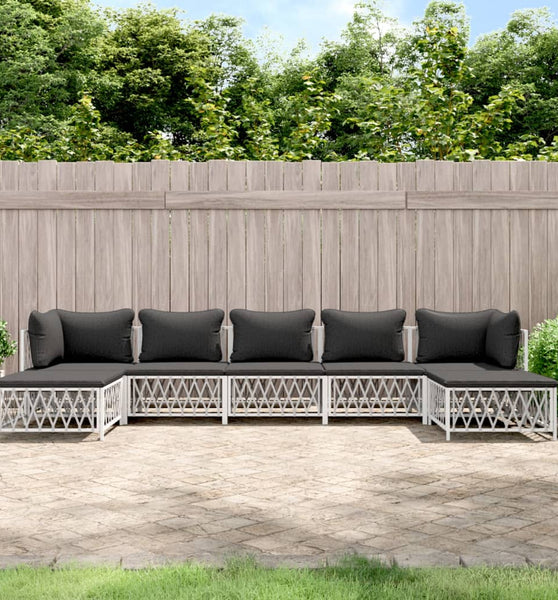 7-tlg. Garten-Lounge-Set mit Kissen Weiß Stahl