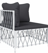 7-tlg. Garten-Lounge-Set mit Kissen Weiß Stahl