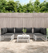 7-tlg. Garten-Lounge-Set mit Kissen Weiß Stahl