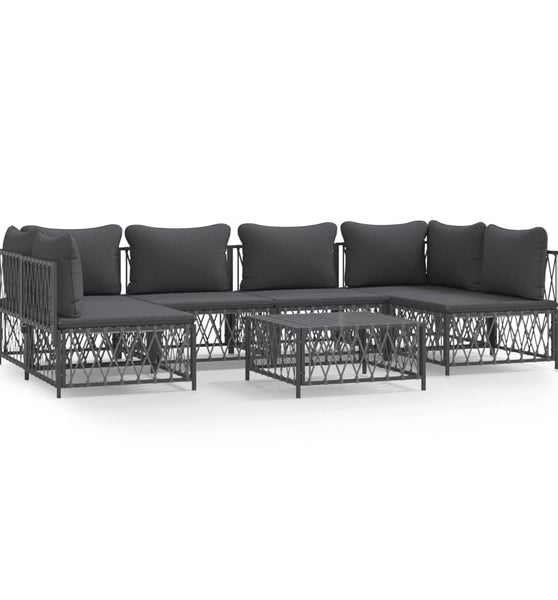 7-tlg. Garten-Lounge-Set mit Kissen Anthrazit Stahl