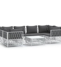 7-tlg. Garten-Lounge-Set mit Kissen Weiß Stahl