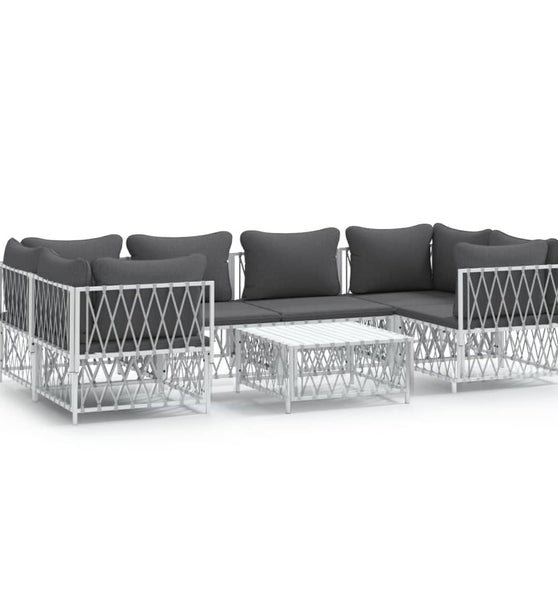7-tlg. Garten-Lounge-Set mit Kissen Weiß Stahl