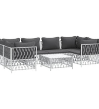7-tlg. Garten-Lounge-Set mit Kissen Weiß Stahl