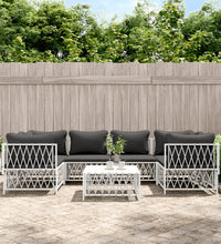 7-tlg. Garten-Lounge-Set mit Kissen Weiß Stahl