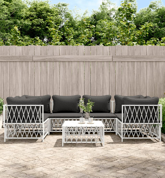 7-tlg. Garten-Lounge-Set mit Kissen Weiß Stahl