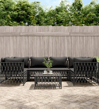 7-tlg. Garten-Lounge-Set mit Kissen Anthrazit Stahl