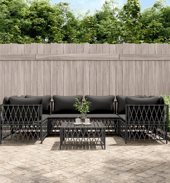 7-tlg. Garten-Lounge-Set mit Kissen Anthrazit Stahl