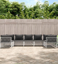 7-tlg. Garten-Lounge-Set mit Kissen Weiß Stahl