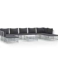 10-tlg. Garten-Lounge-Set mit Kissen Weiß Stahl