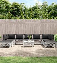 10-tlg. Garten-Lounge-Set mit Kissen Weiß Stahl