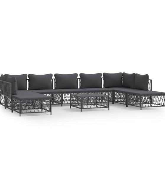 10-tlg. Garten-Lounge-Set mit Kissen Anthrazit Stahl