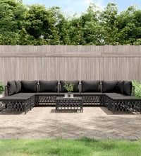 10-tlg. Garten-Lounge-Set mit Kissen Anthrazit Stahl