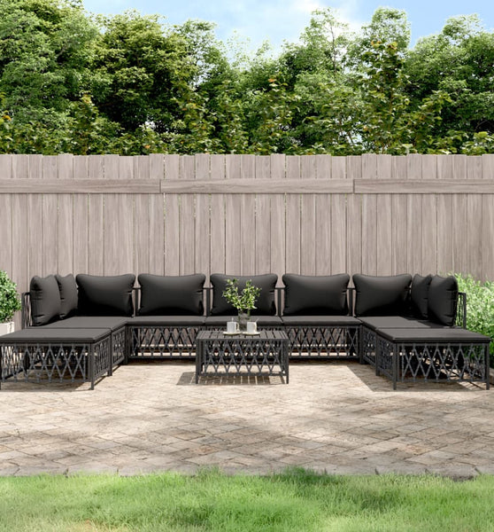 10-tlg. Garten-Lounge-Set mit Kissen Anthrazit Stahl