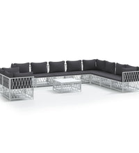 11-tlg. Garten-Lounge-Set mit Kissen Weiß Stahl