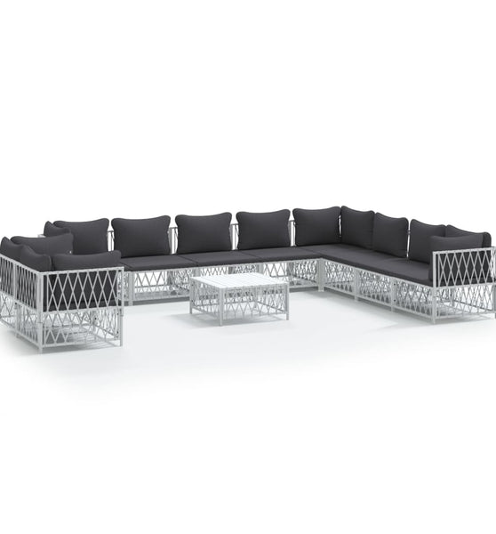 11-tlg. Garten-Lounge-Set mit Kissen Weiß Stahl