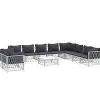 11-tlg. Garten-Lounge-Set mit Kissen Weiß Stahl