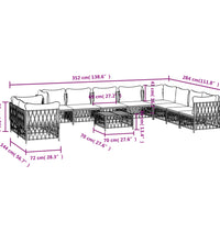 11-tlg. Garten-Lounge-Set mit Kissen Weiß Stahl