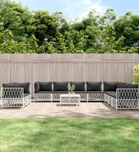 11-tlg. Garten-Lounge-Set mit Kissen Weiß Stahl