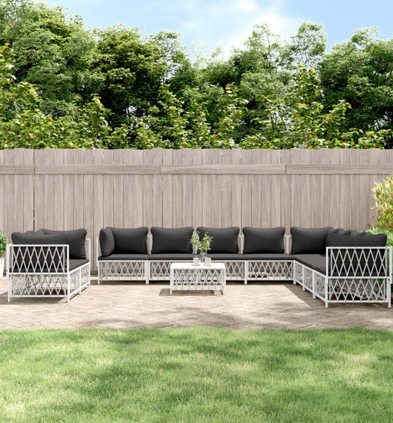 11-tlg. Garten-Lounge-Set mit Kissen Weiß Stahl