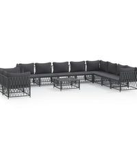 11-tlg. Garten-Lounge-Set mit Kissen Anthrazit Stahl