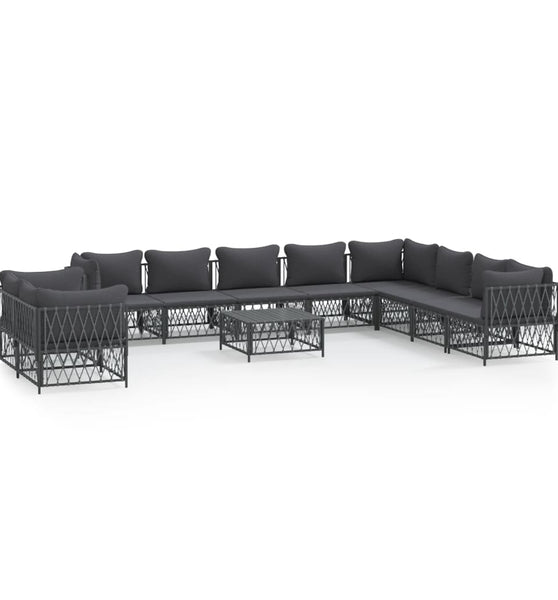 11-tlg. Garten-Lounge-Set mit Kissen Anthrazit Stahl