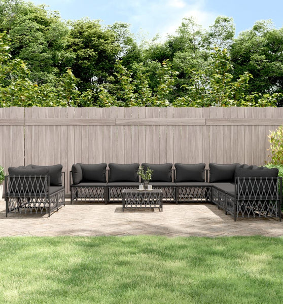 11-tlg. Garten-Lounge-Set mit Kissen Anthrazit Stahl