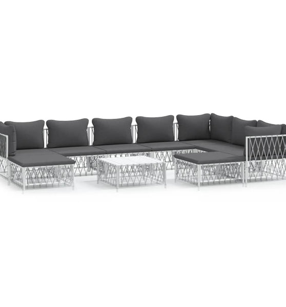 10-tlg. Garten-Lounge-Set mit Kissen Weiß Stahl
