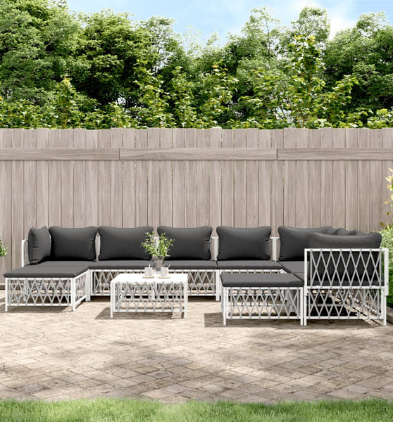 10-tlg. Garten-Lounge-Set mit Kissen Weiß Stahl