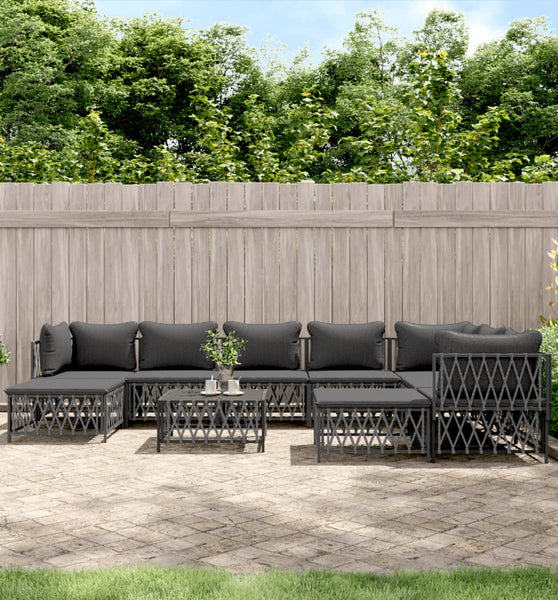 10-tlg. Garten-Lounge-Set mit Kissen Anthrazit Stahl