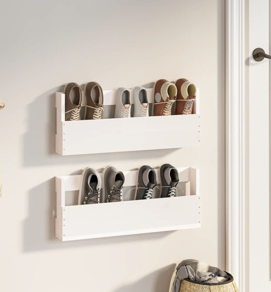 Wand-Schuhregale 2 Stk. Weiß 59x9x23 cm Massivholz Kiefer
