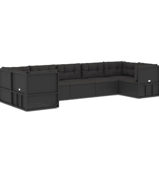 7-tlg. Garten-Lounge-Set mit Kissen Schwarz Poly Rattan