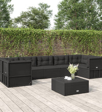 7-tlg. Garten-Lounge-Set mit Kissen Schwarz Poly Rattan