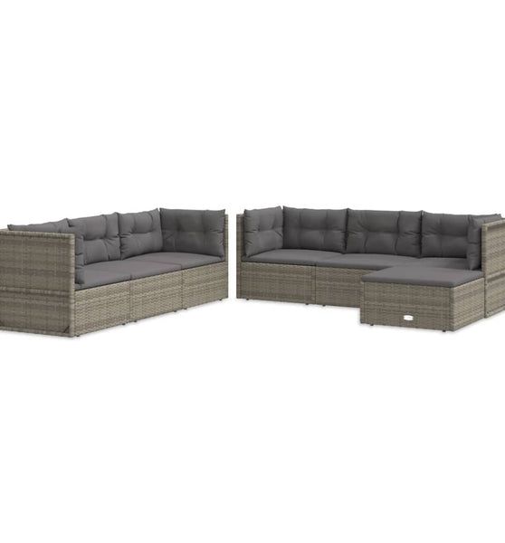 7-tlg. Garten-Lounge-Set mit Kissen Grau Poly Rattan