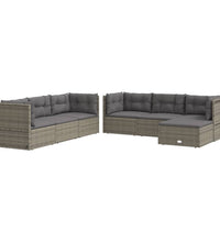 7-tlg. Garten-Lounge-Set mit Kissen Grau Poly Rattan