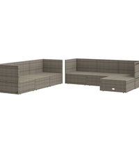 7-tlg. Garten-Lounge-Set mit Kissen Grau Poly Rattan