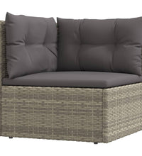 7-tlg. Garten-Lounge-Set mit Kissen Grau Poly Rattan