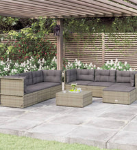 7-tlg. Garten-Lounge-Set mit Kissen Grau Poly Rattan