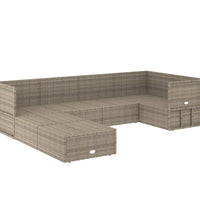 7-tlg. Garten-Lounge-Set mit Kissen Grau Poly Rattan