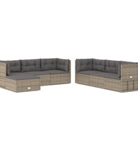 7-tlg. Garten-Lounge-Set mit Kissen Grau Poly Rattan