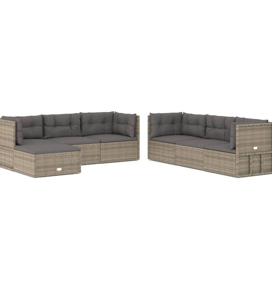 7-tlg. Garten-Lounge-Set mit Kissen Grau Poly Rattan
