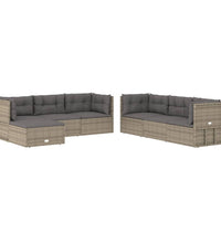 7-tlg. Garten-Lounge-Set mit Kissen Grau Poly Rattan