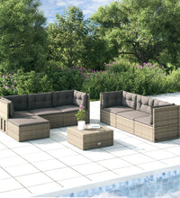7-tlg. Garten-Lounge-Set mit Kissen Grau Poly Rattan